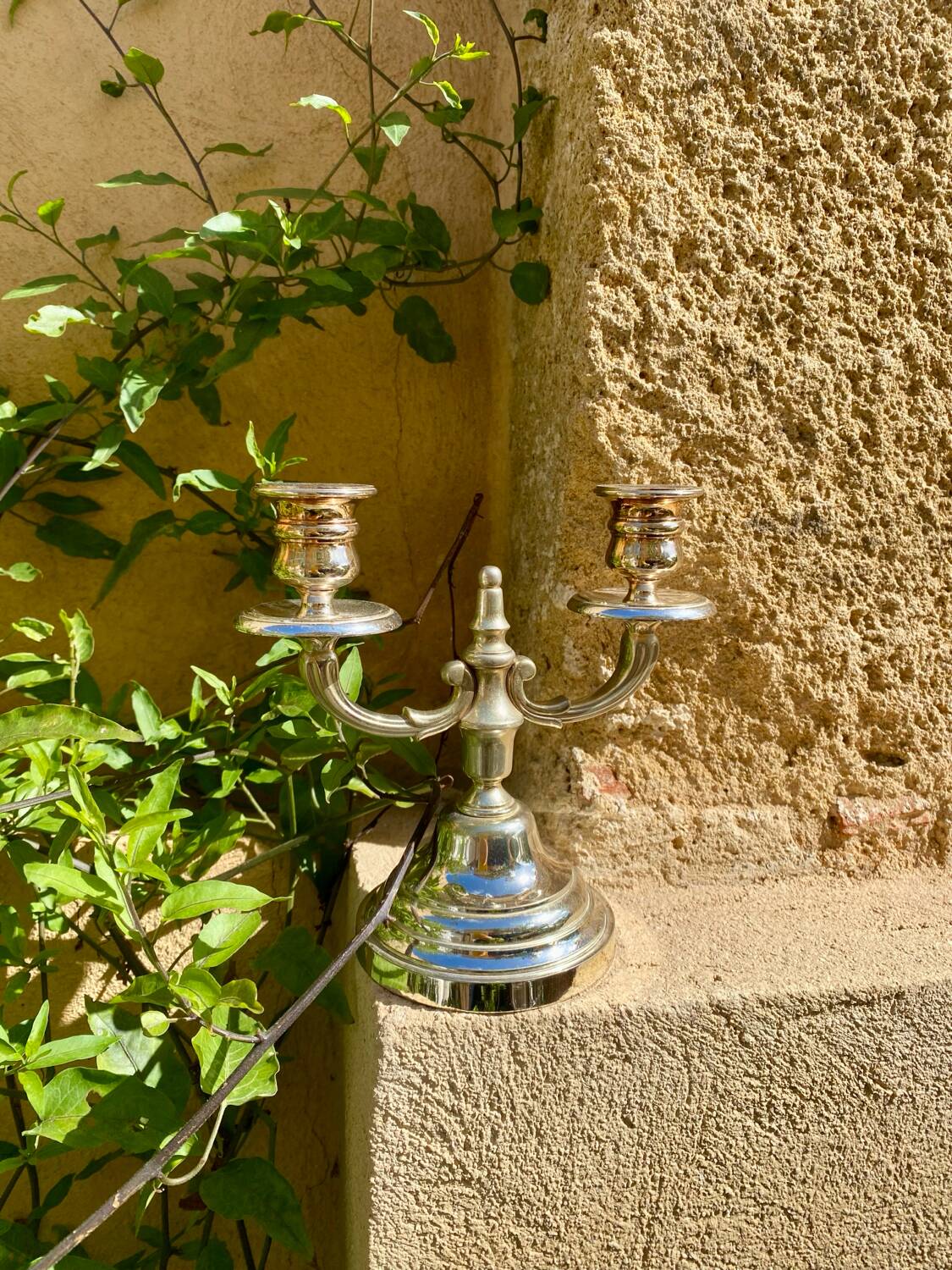 Double silver metal candlestick