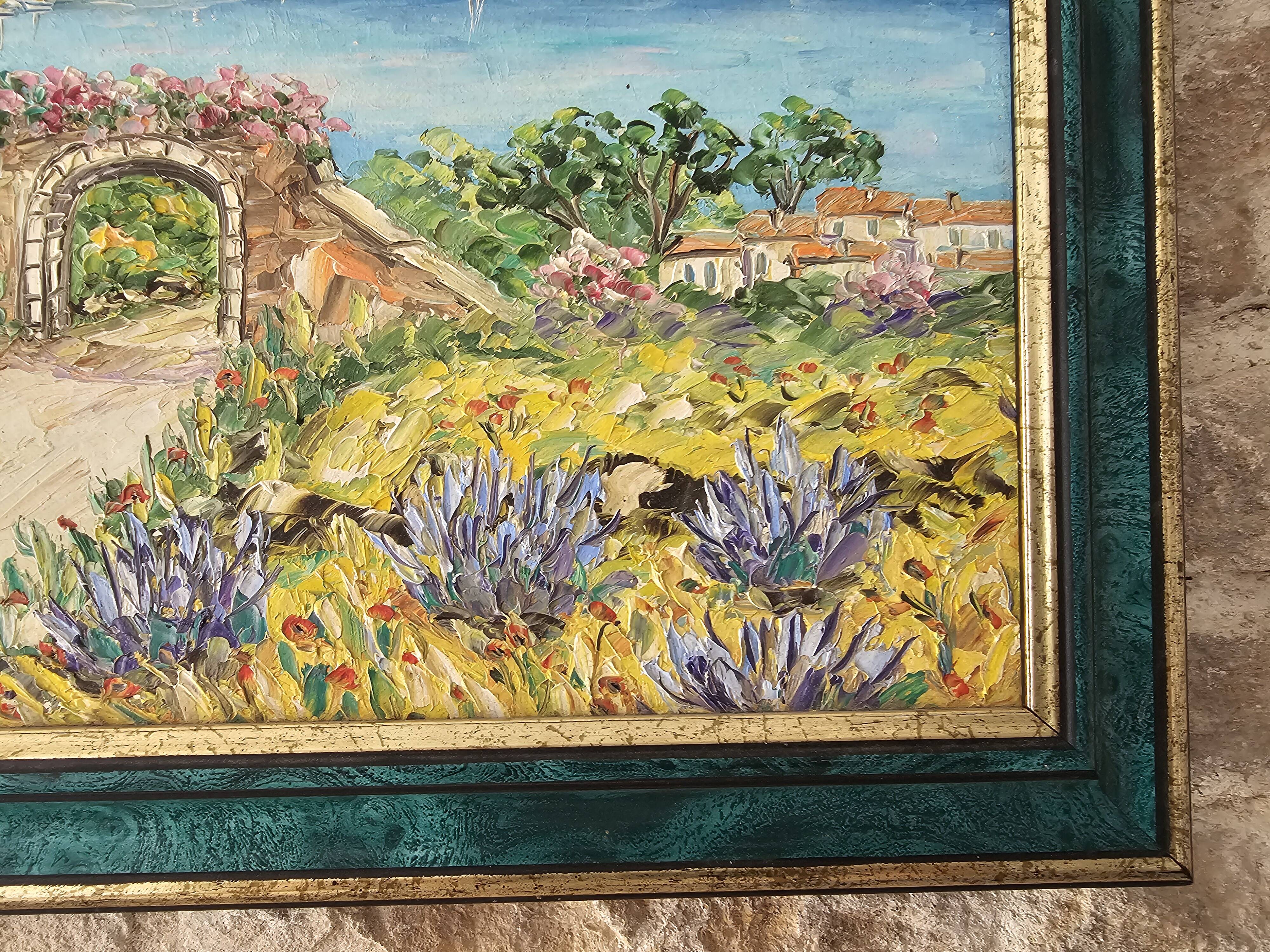 Table Oil on Canvas Landscape Cap d'Agde Villa Fleurie - Signed Ferand Bre