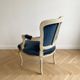 Louis XV cabriolet armchair in blue velvet and patinated wood