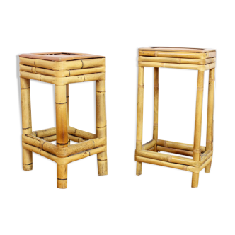 Set de 2 tabourets en bambou années 70