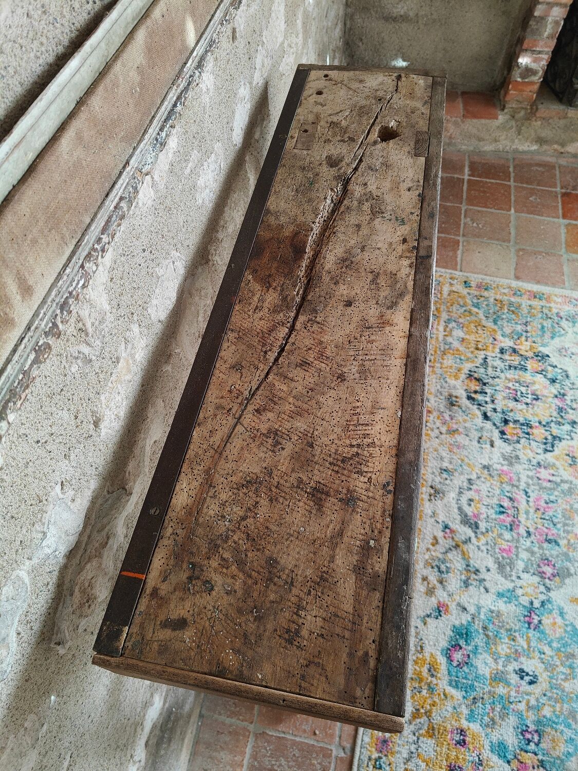 Oak and cast iron console, unique piece.