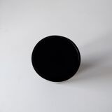 Black opaque glass vase with minimalist style copper inlays