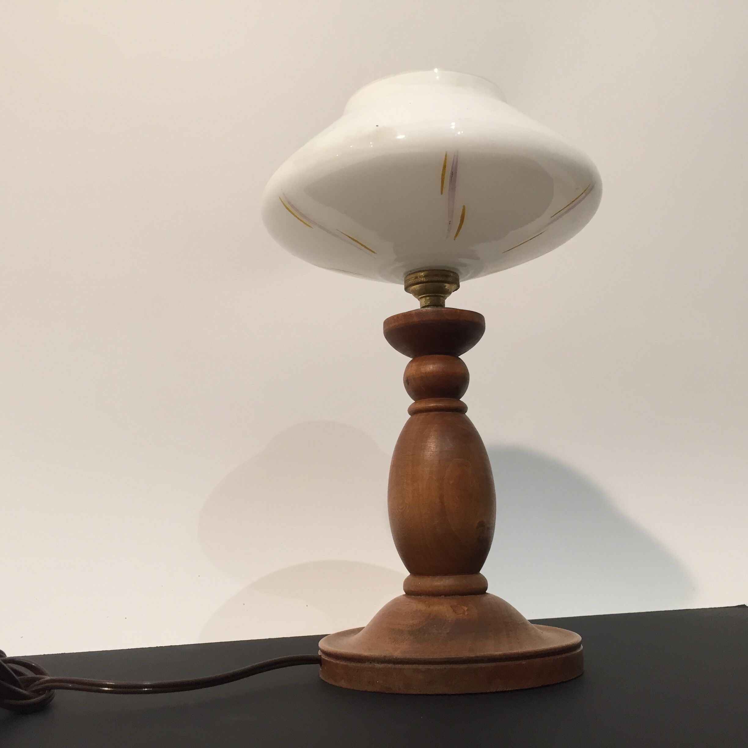 Turned wooden table lamp