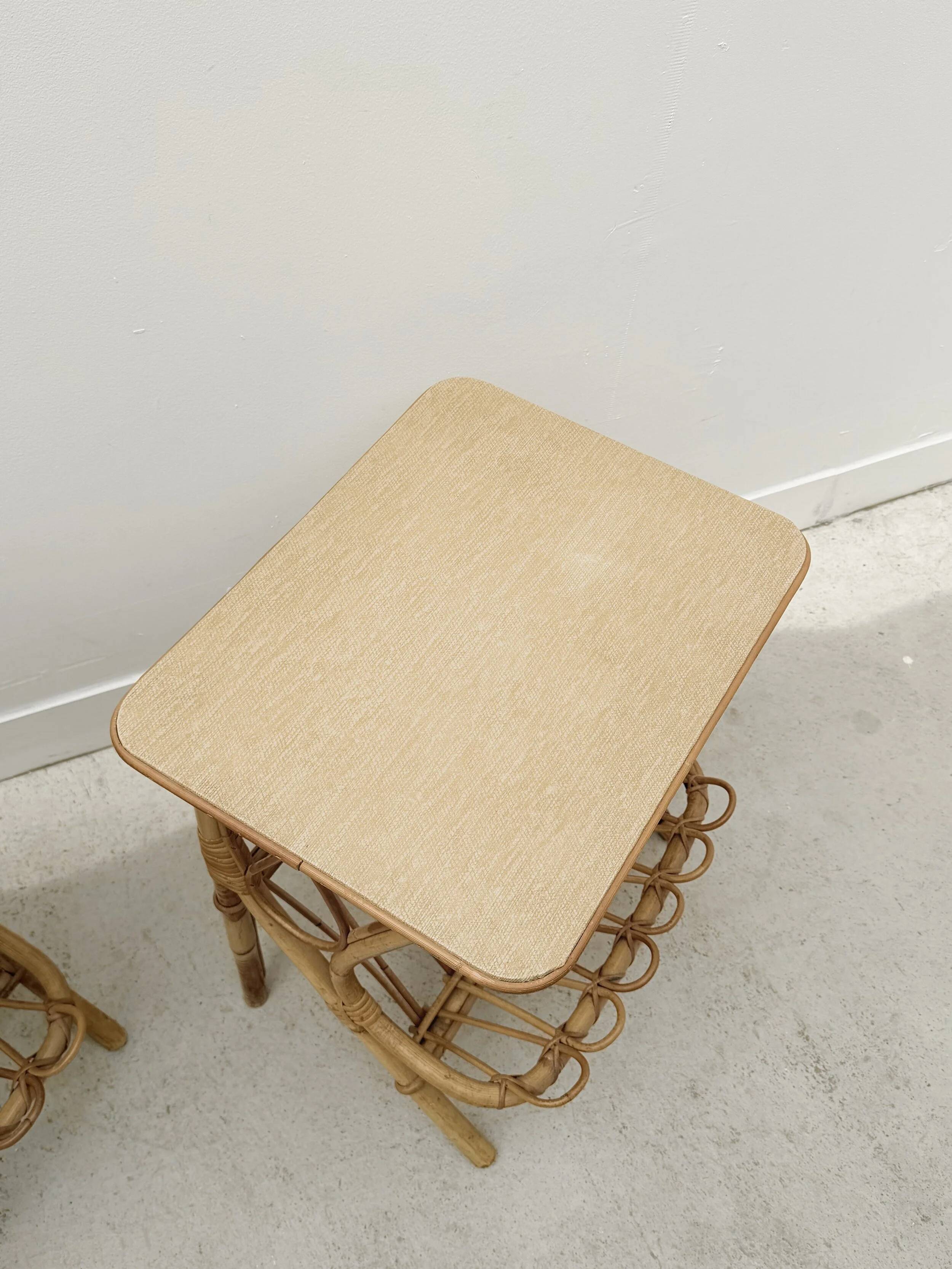 Pair of rattan bedside tables, France 1960