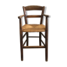Chaise haute enfant ancienne en bois avec assise paillée