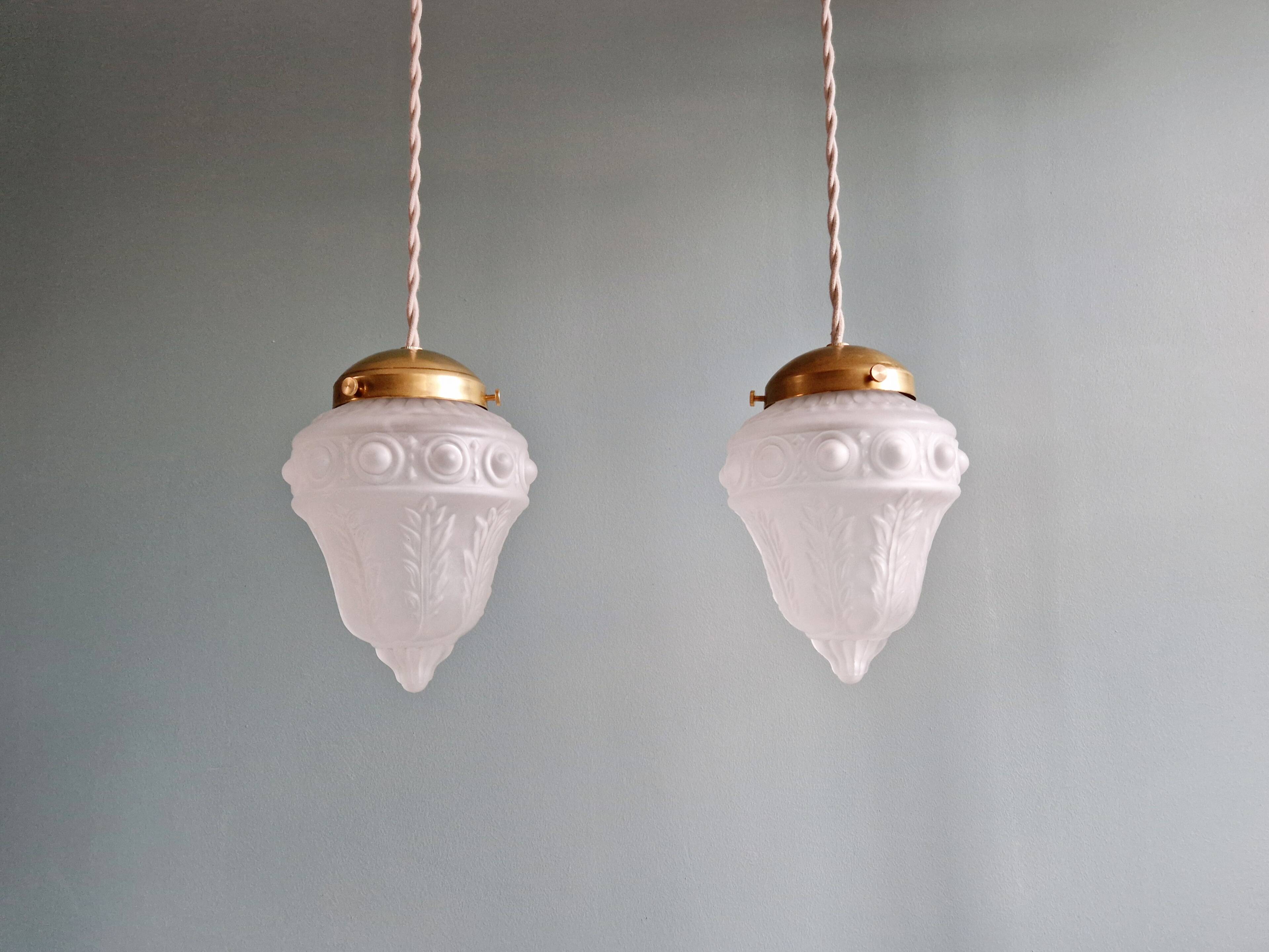 Art Deco pendant light in transparent satin glass, 1920s-30s