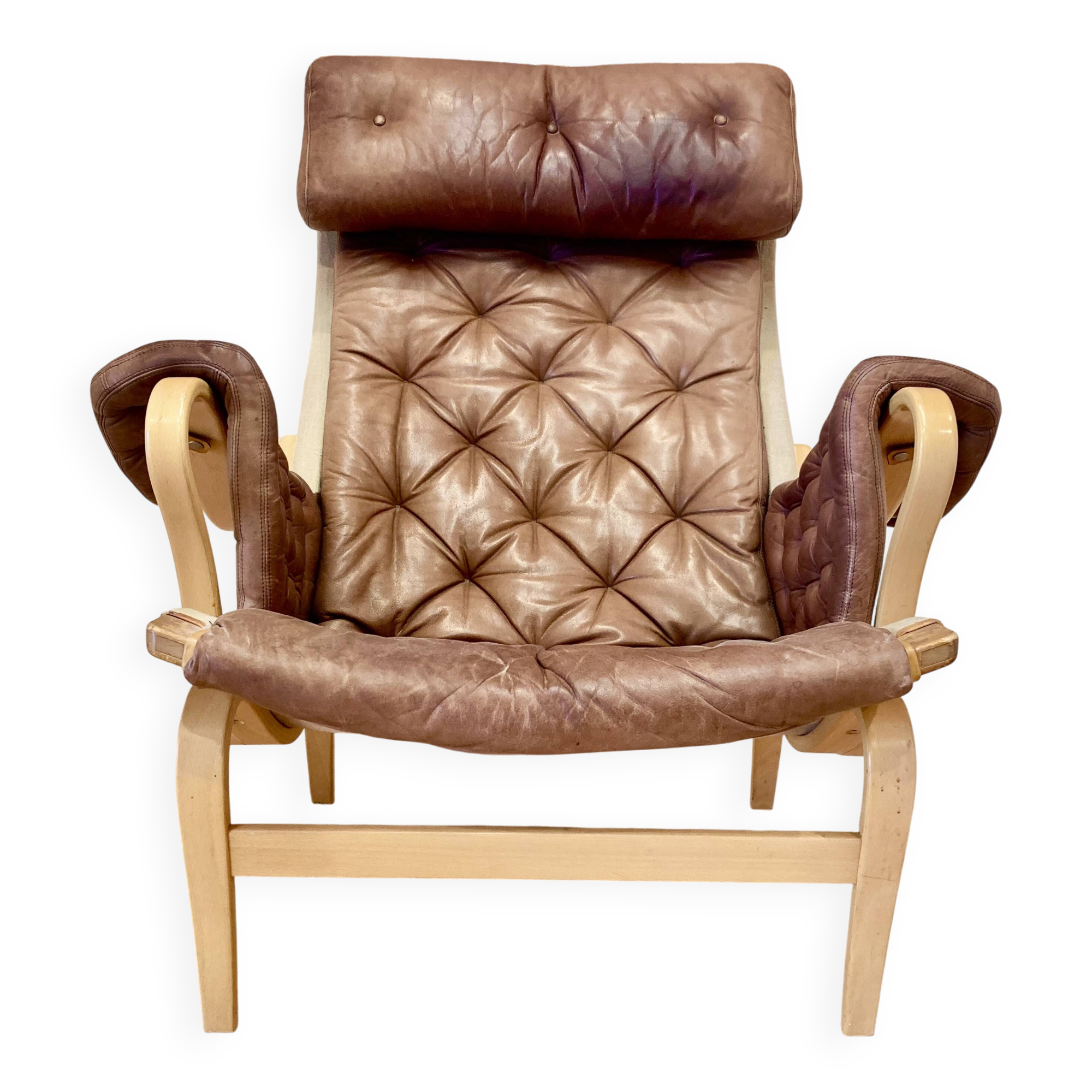 Fauteuil "Pernilla" cuir "Bruno Mathsson" 1960.