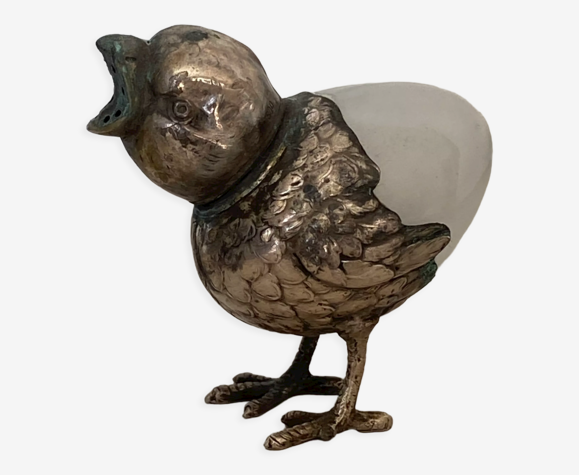 Salière poussin argent et pierre ancienne