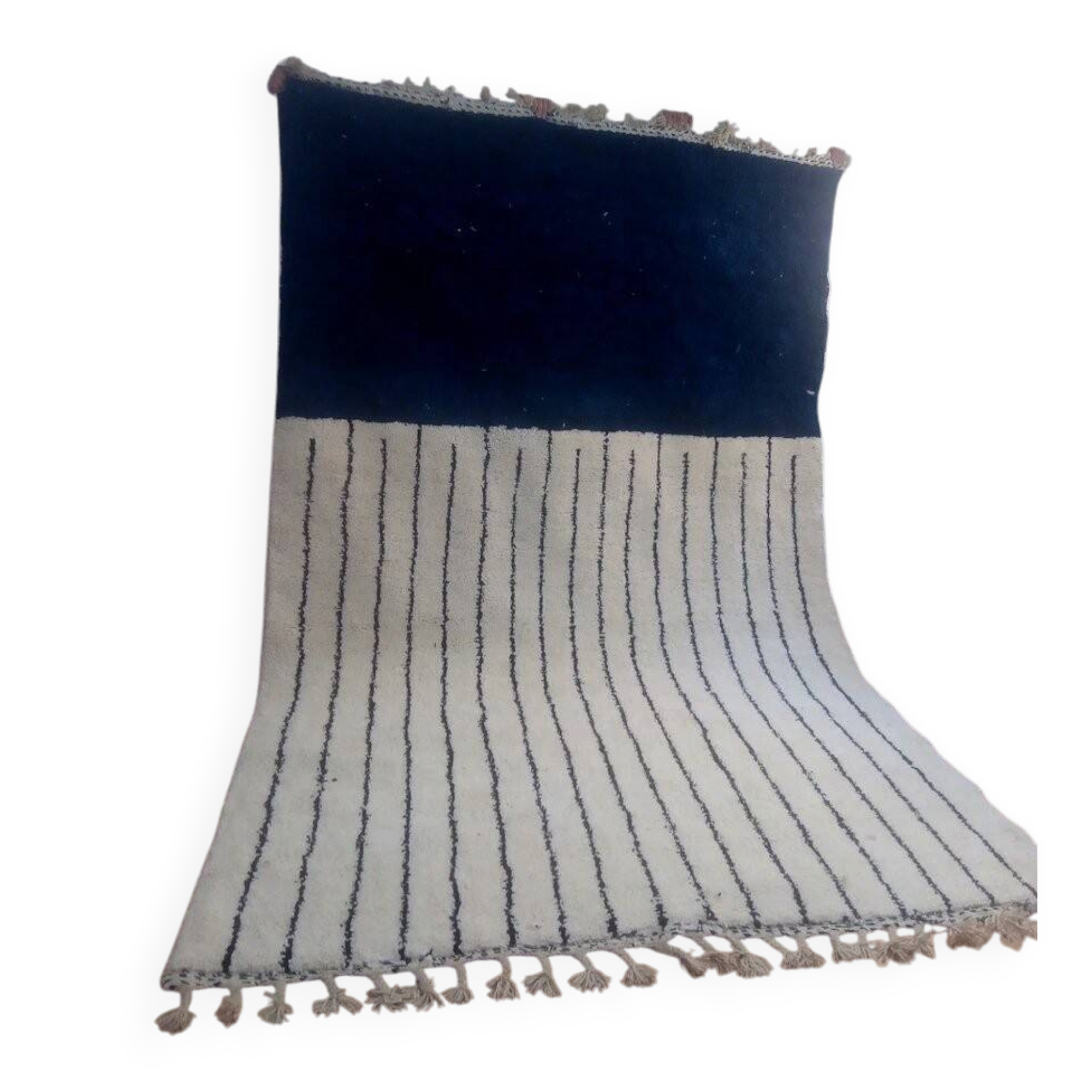 Tapis marocain en laine bleue tissée à la main
