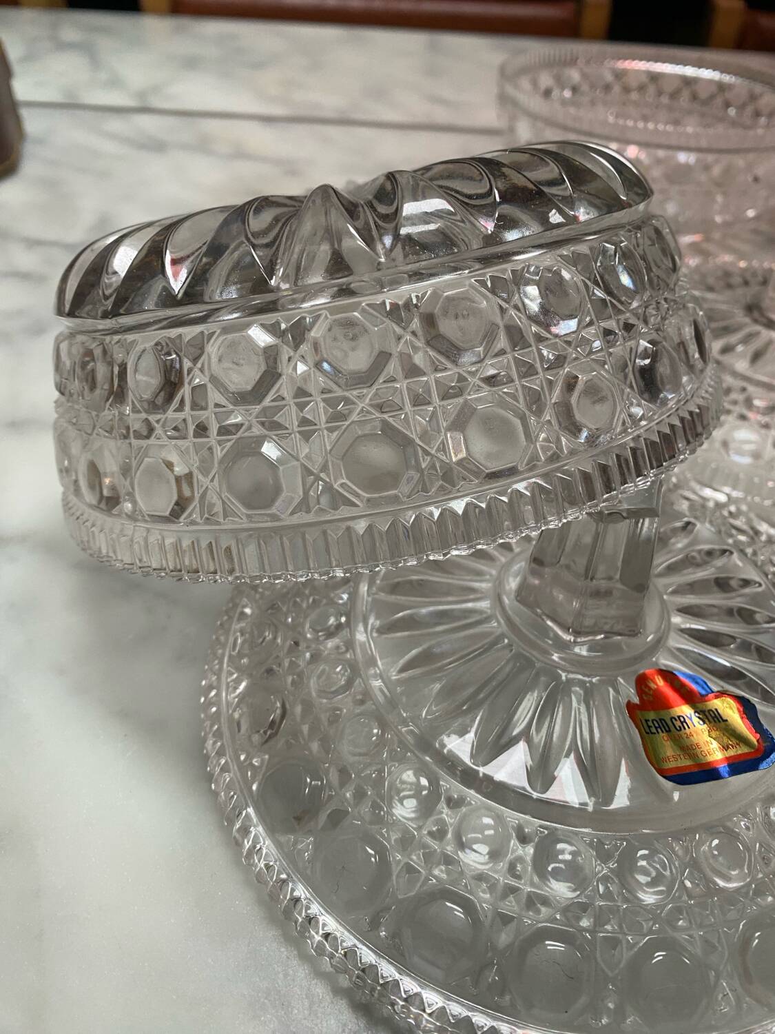 Pair of old German crystal candy boxes