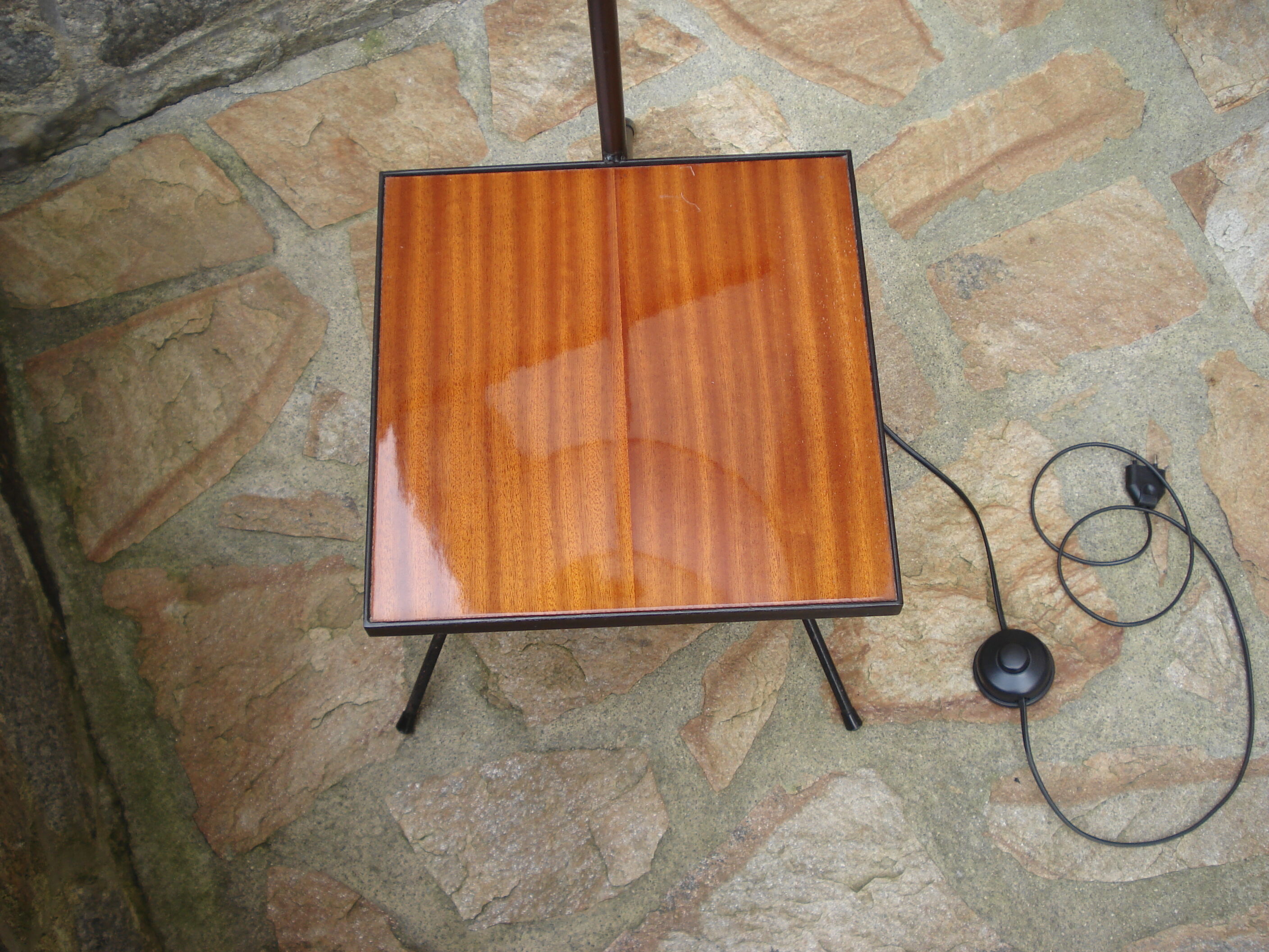 Floor lamp 1950/60 tripod in black metal with cream lampshade