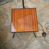 Floor lamp 1950/60 tripod in black metal with cream lampshade