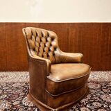 Fauteuil Chesterfield anglais en cuir marron