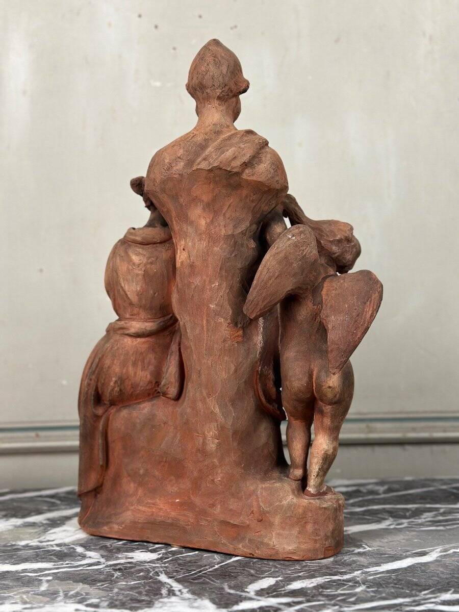 The sculpture, original terracotta signed and dedicated, Charles Van Oemberg.