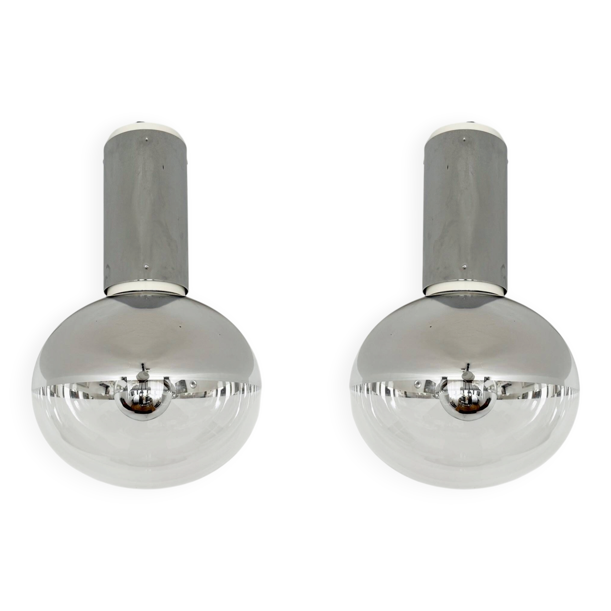 Set of 2 Large 1970s Modernist Flush Lamps by Motoko Ishii for Staff