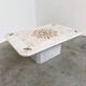 Large Italian pietra dura marble mosaic coffee table, floral inlay, Carrara marble