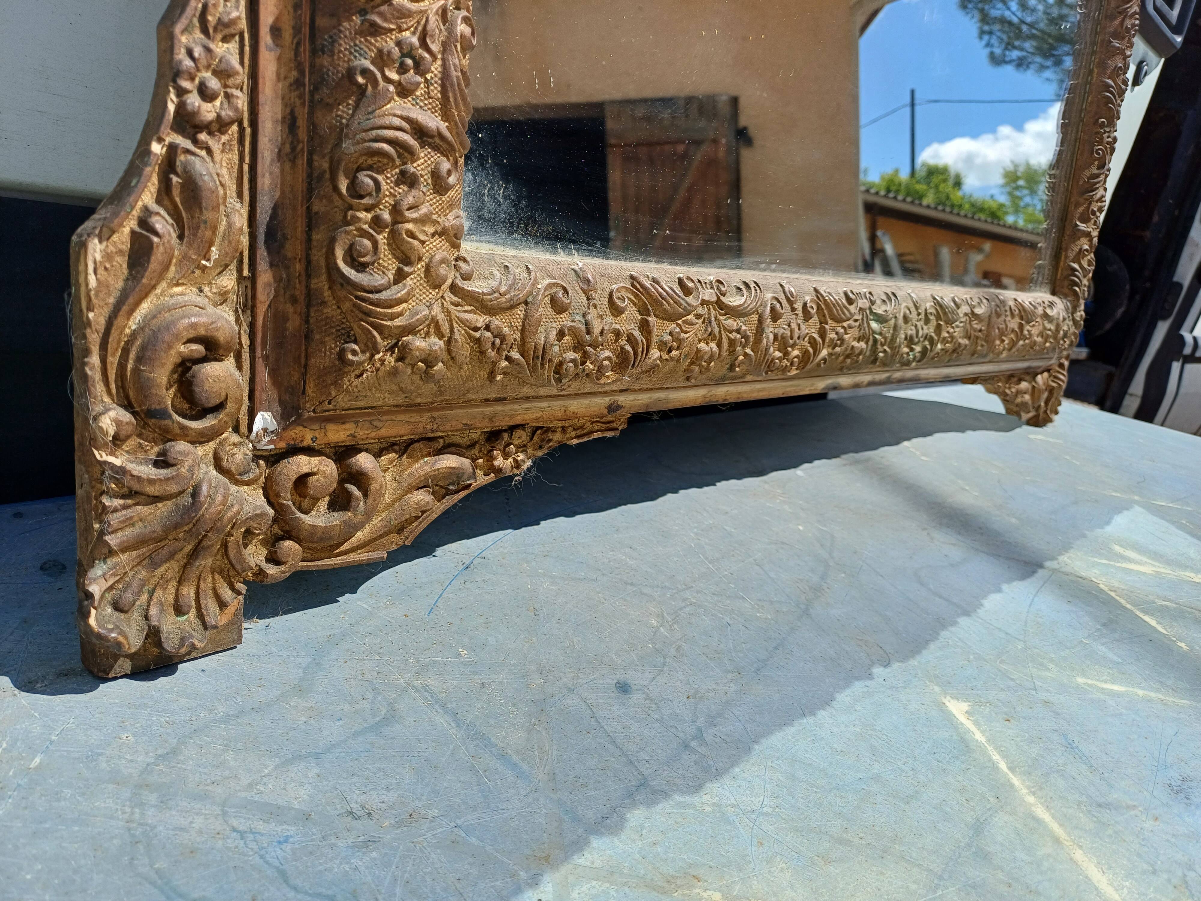Miroir de Cheminée 19 éme en Bois et Stuk Doré