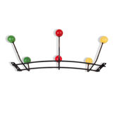 Coat rack in black metal 6 round pegs 1950s