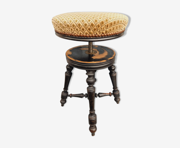 Antique swivel stool piano stool black with fabric