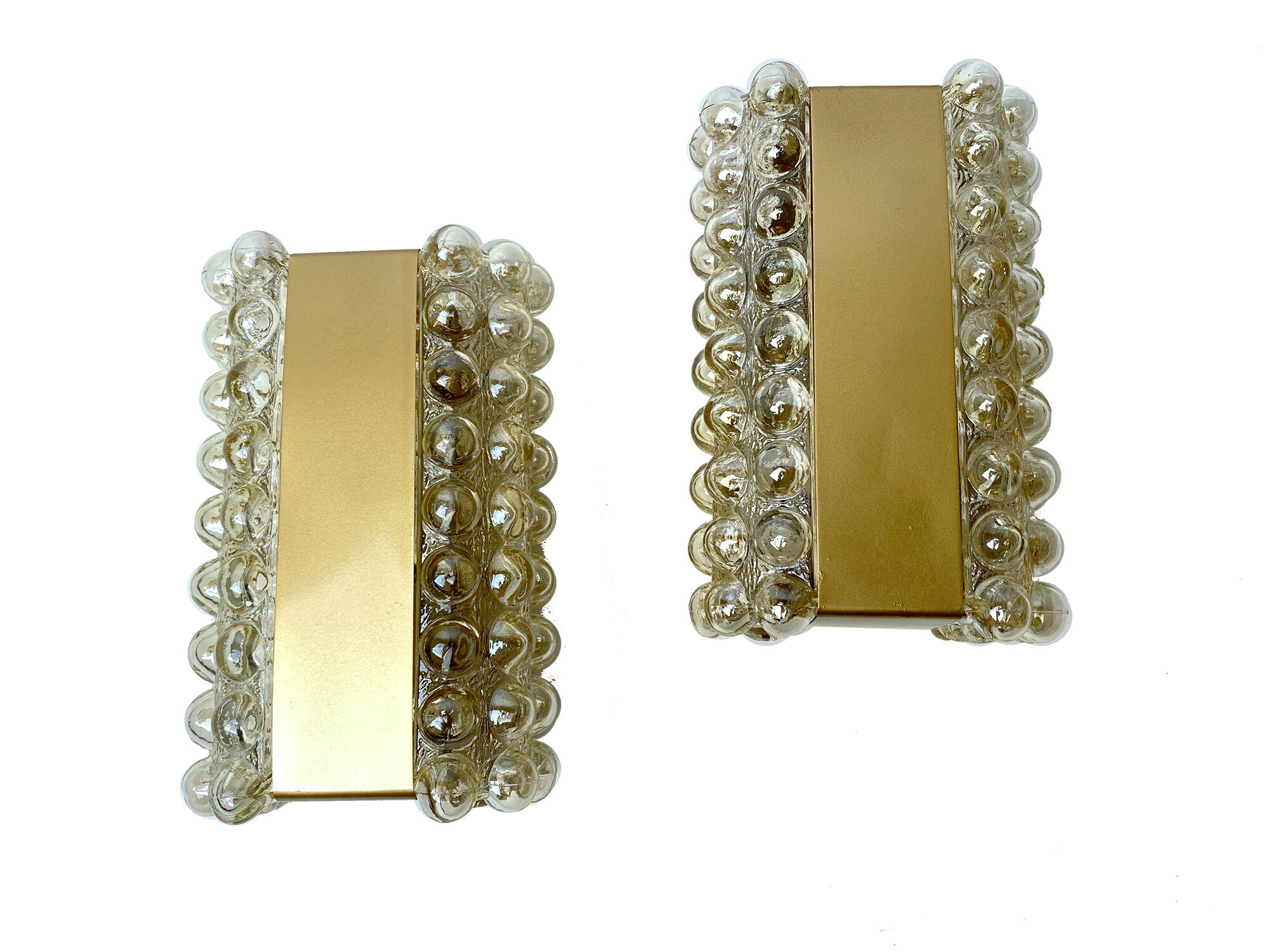 Pair Apliques Vintage Limburg, Golden Bubble Glass, 70s