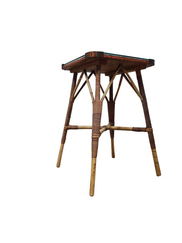 Table d'appoint en bambou avec plateau en verre