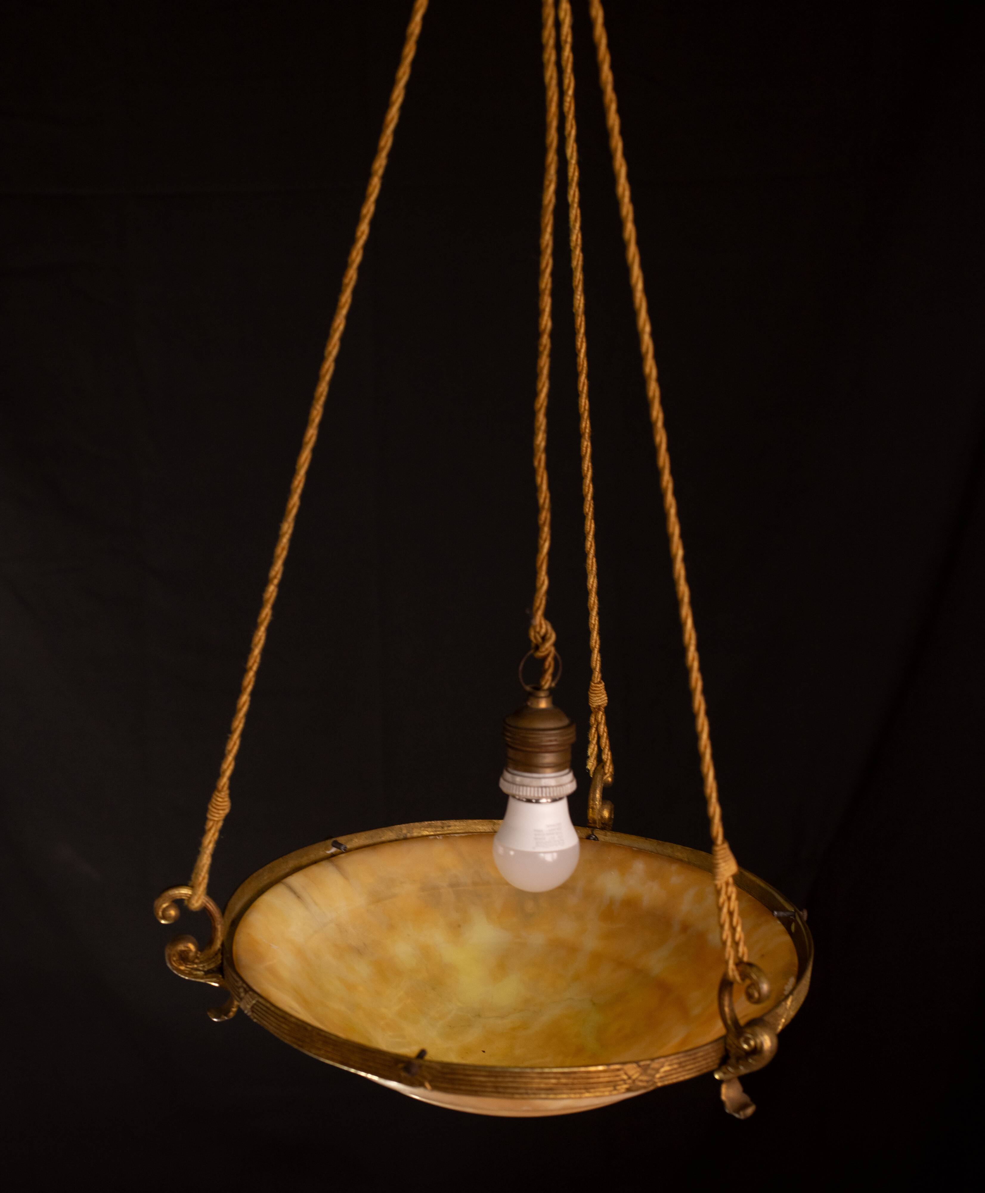 Antique Liberty Alabaster Candlestick, Brass Structure 1940s