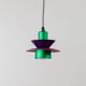 Vintage aluminum ceiling lamp in purple and green, Memphis/postmodern zigzag striped cable, bold pop-art pendant