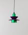 Vintage aluminum ceiling lamp in purple and green, Memphis/postmodern zigzag striped cable, bold pop-art pendant