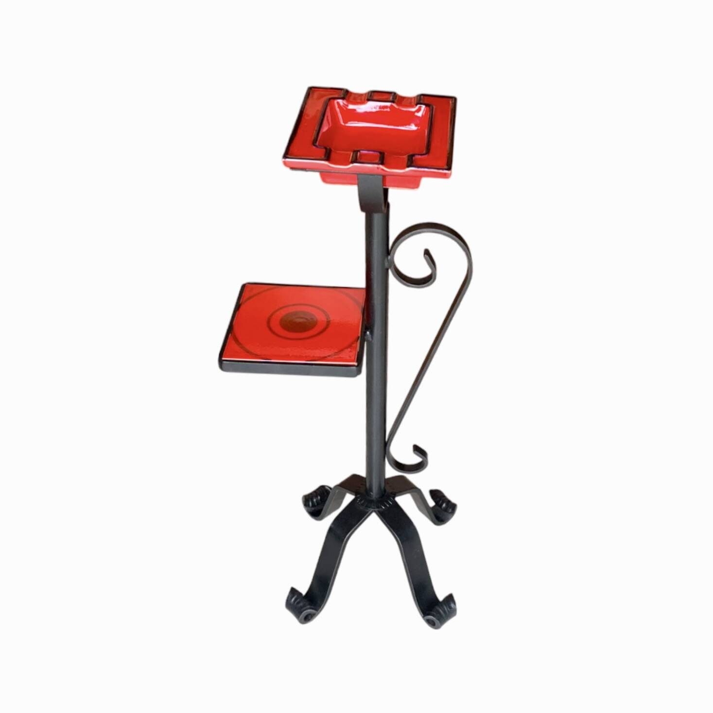 Vintage ashtray on foot in ceramic and wrought iron