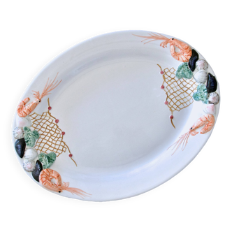 Very large Portuguese barbotine dish for seafood and lobster