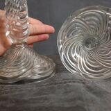 2 bougeoirs Art Déco Vallerysthal en verre pressé, 1920‑1950