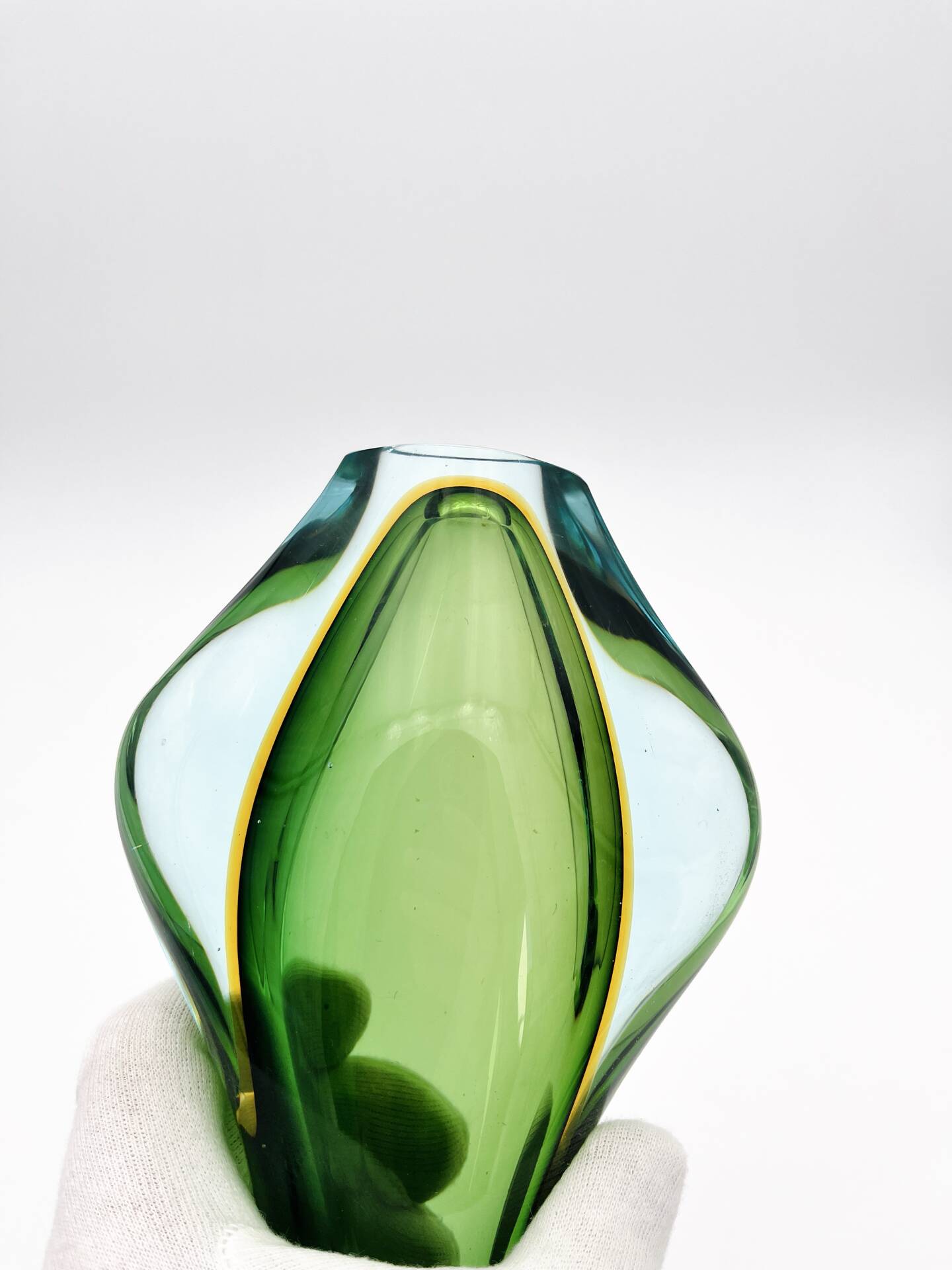 Murano vase Flavio Poli Sommerso Emerald Green Yellow Turquoise 26cm