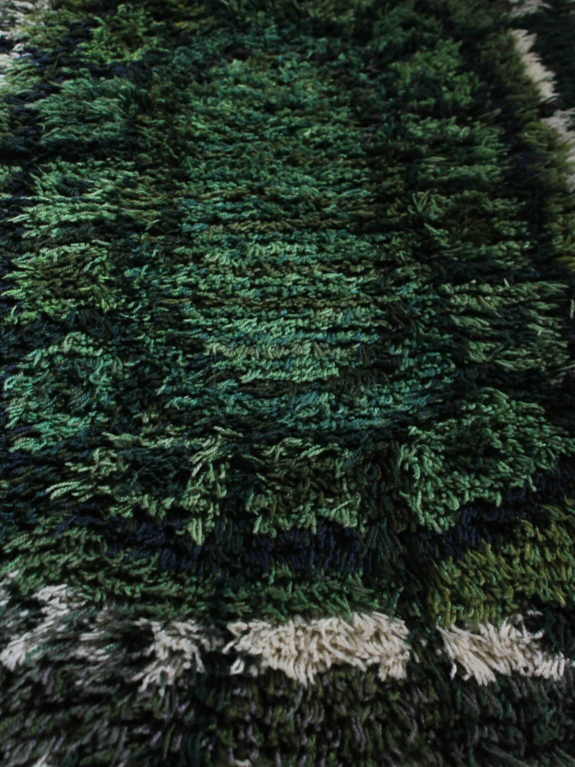 Geometric Swedish Rya Wool Rug In Green Tones 80x150cm