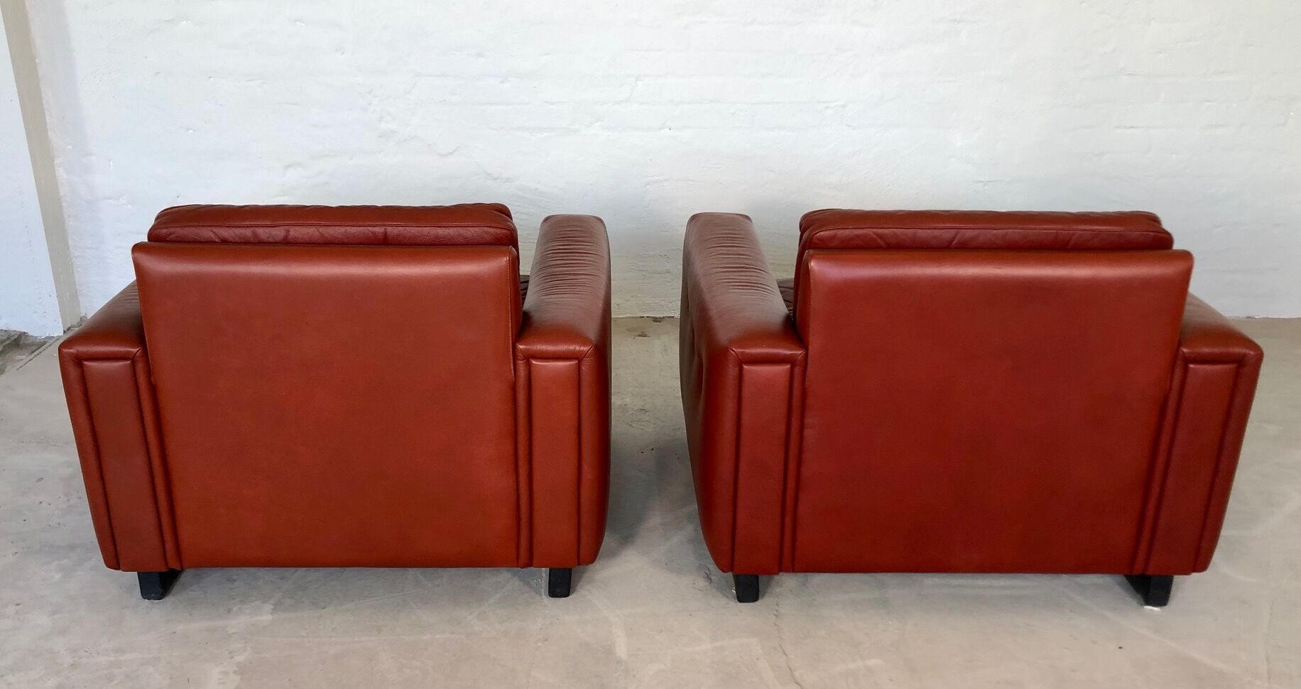Vintage danish mid century cognac leather lounge chairs 1970,s