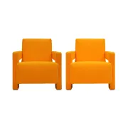 20th Century Thomas Rietveld Orange Wool Fabric Pair Of Utrecht Armchairs 1