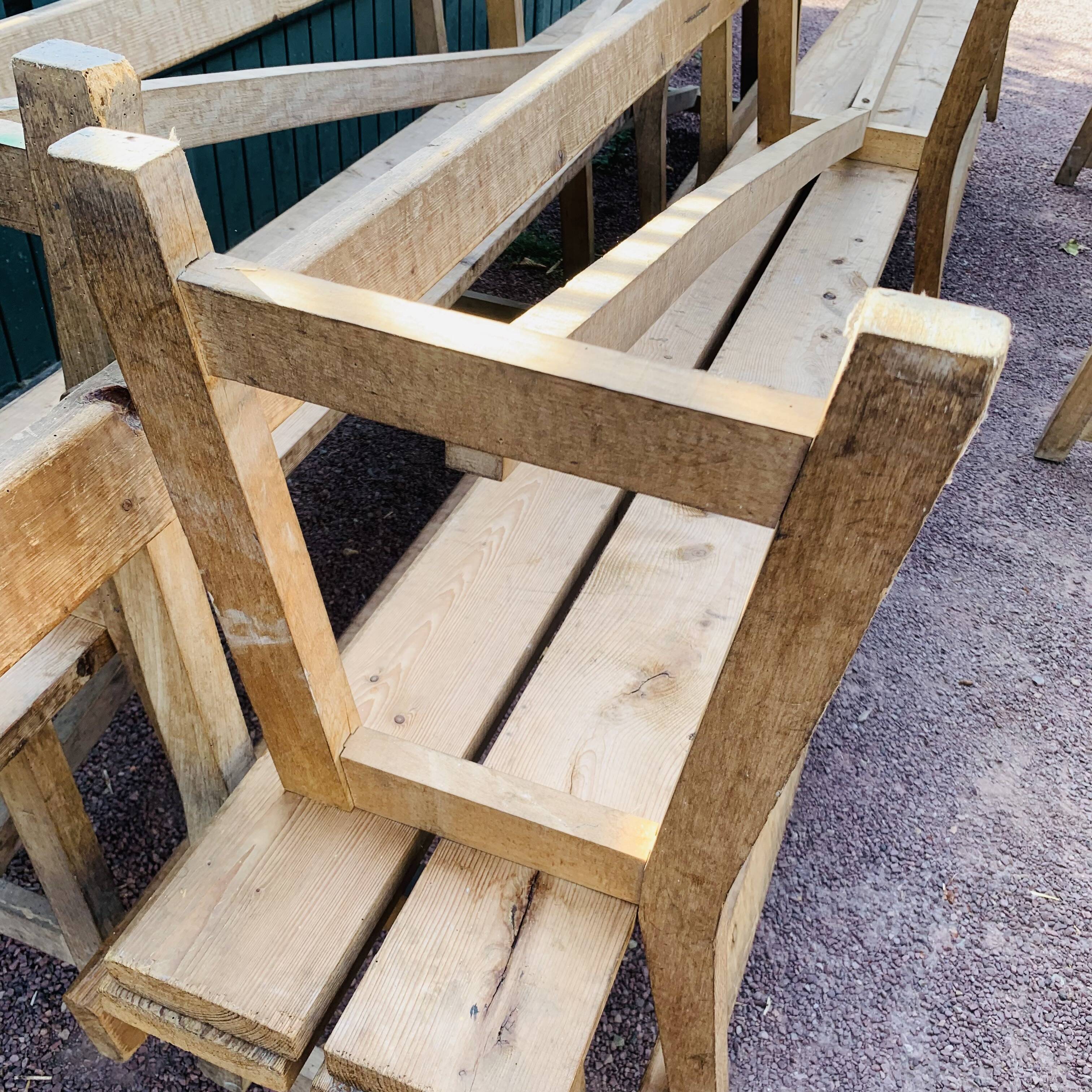 Old wooden church bench with backrest - 3 metres -