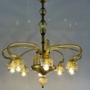 Venetian Art Nouveau chandelier in green and blue Murano glass circa 1920