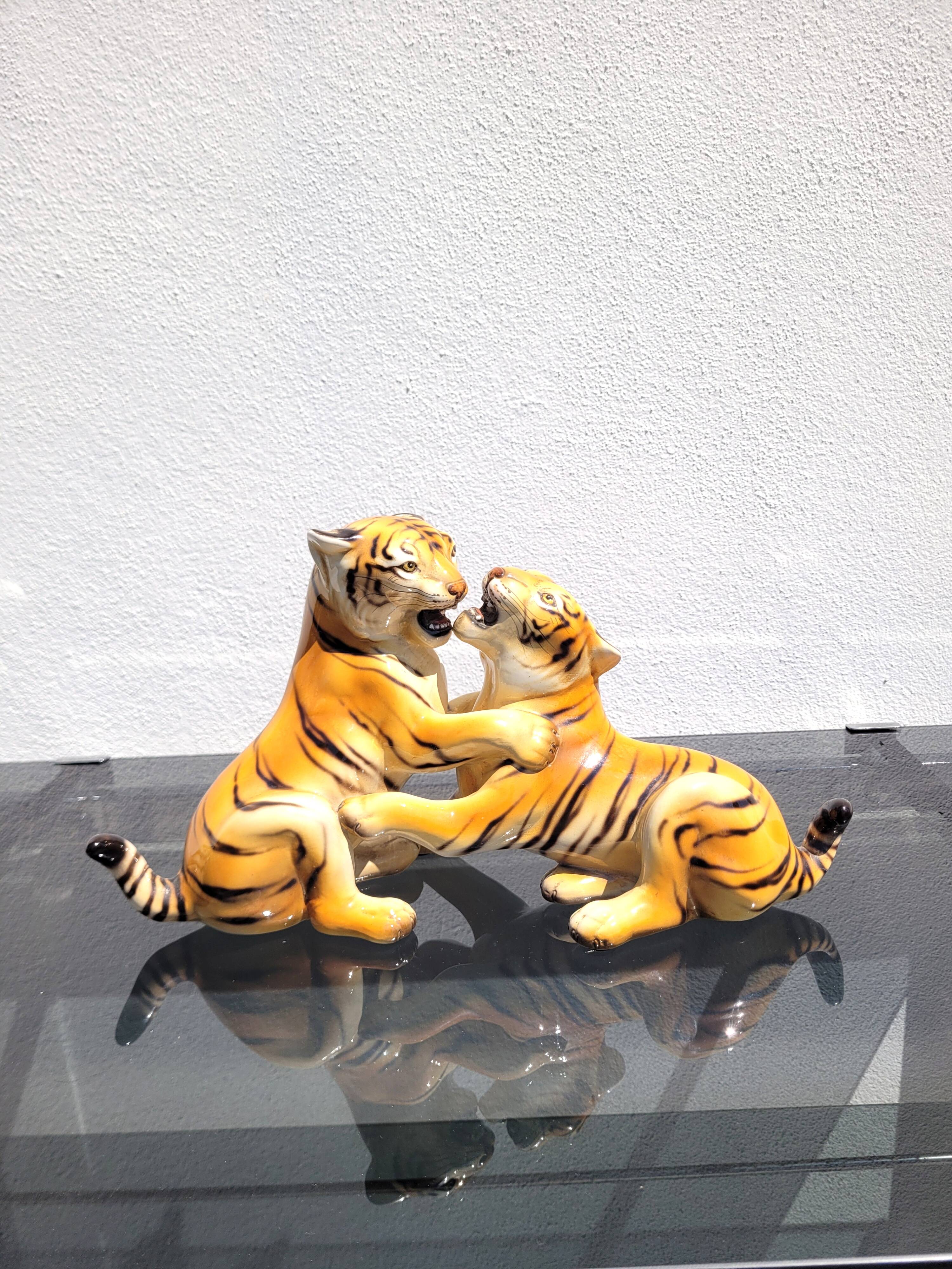 Ceramic tigers signed Ronzan Italy 1960
