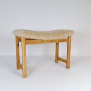 Modern Scandinavian stool in pine and sheepskin, Sweden, 1970s