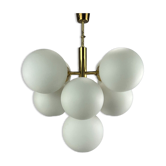 60s 70s 9-flame Sputnik chandelier Kaiser Leuchten opal glass design