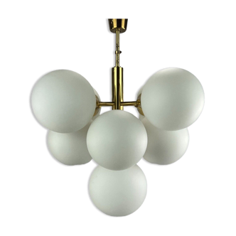 60s 70s 9-flame Sputnik chandelier Kaiser Leuchten opal glass design