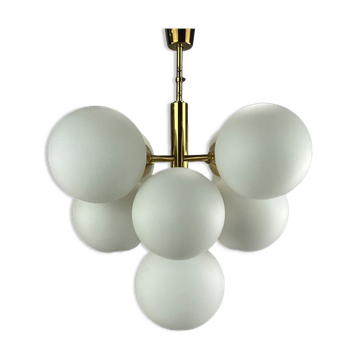 60s 70s 9-flame Sputnik chandelier Kaiser Leuchten opal glass design