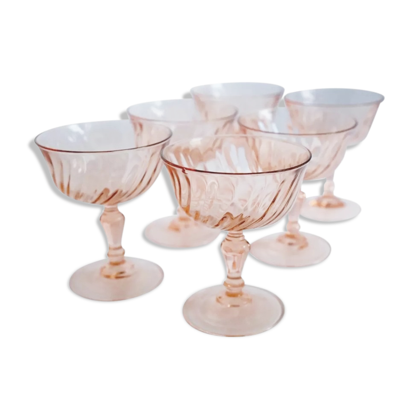 Ensemble de six verres, coupes à pieds rosaline d'arcoroc luminarc