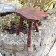 Vintage brutalist wooden tripod stool from the 60s and 70s