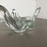 Large French Floral Crystal Glass Shell Bowl by Art Vannes, France, 1970s