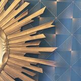 Miroir soleil ancien bois doré, 70 cm, milieu XXe