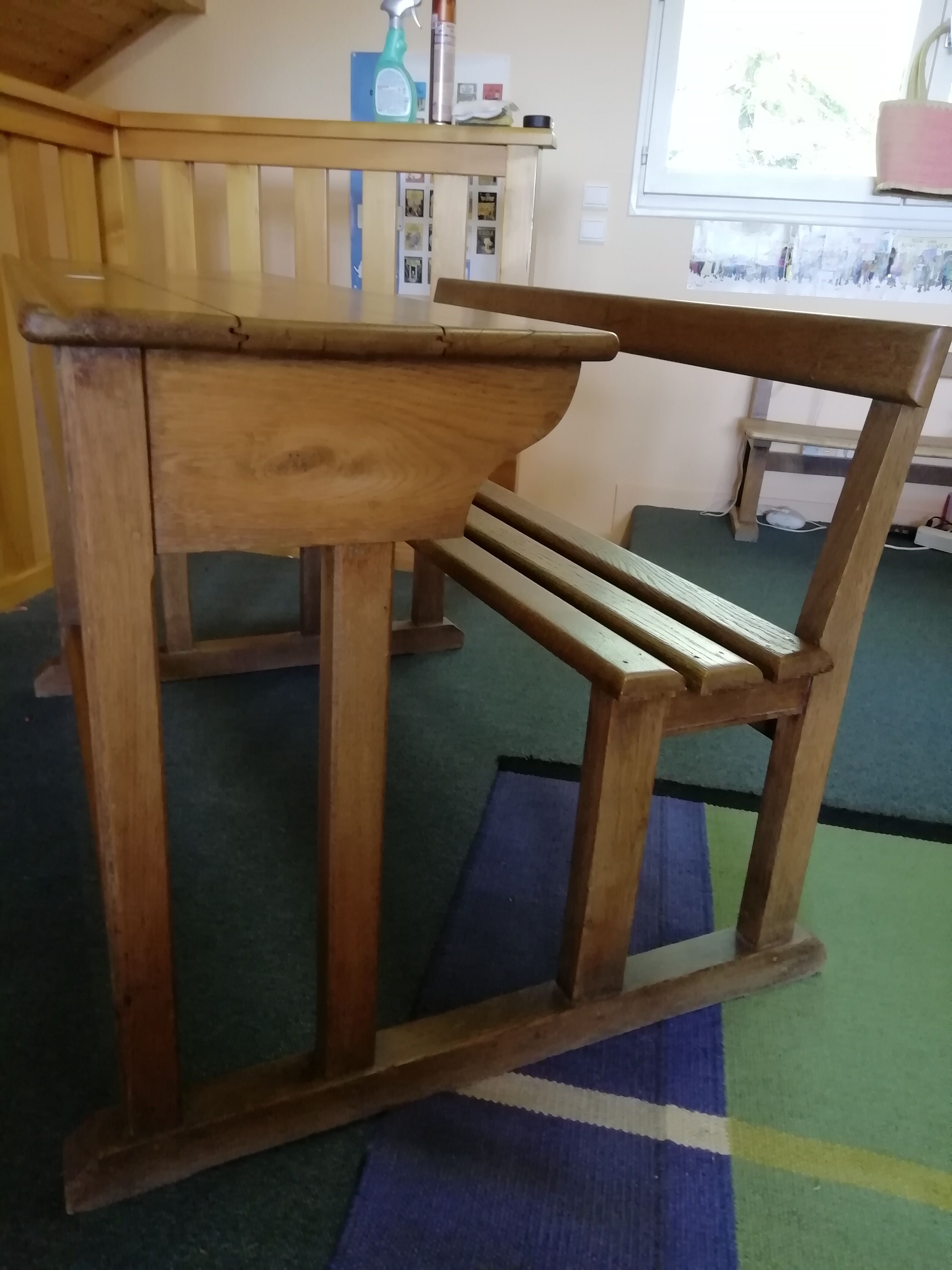 School desk in solid oak, 2 places