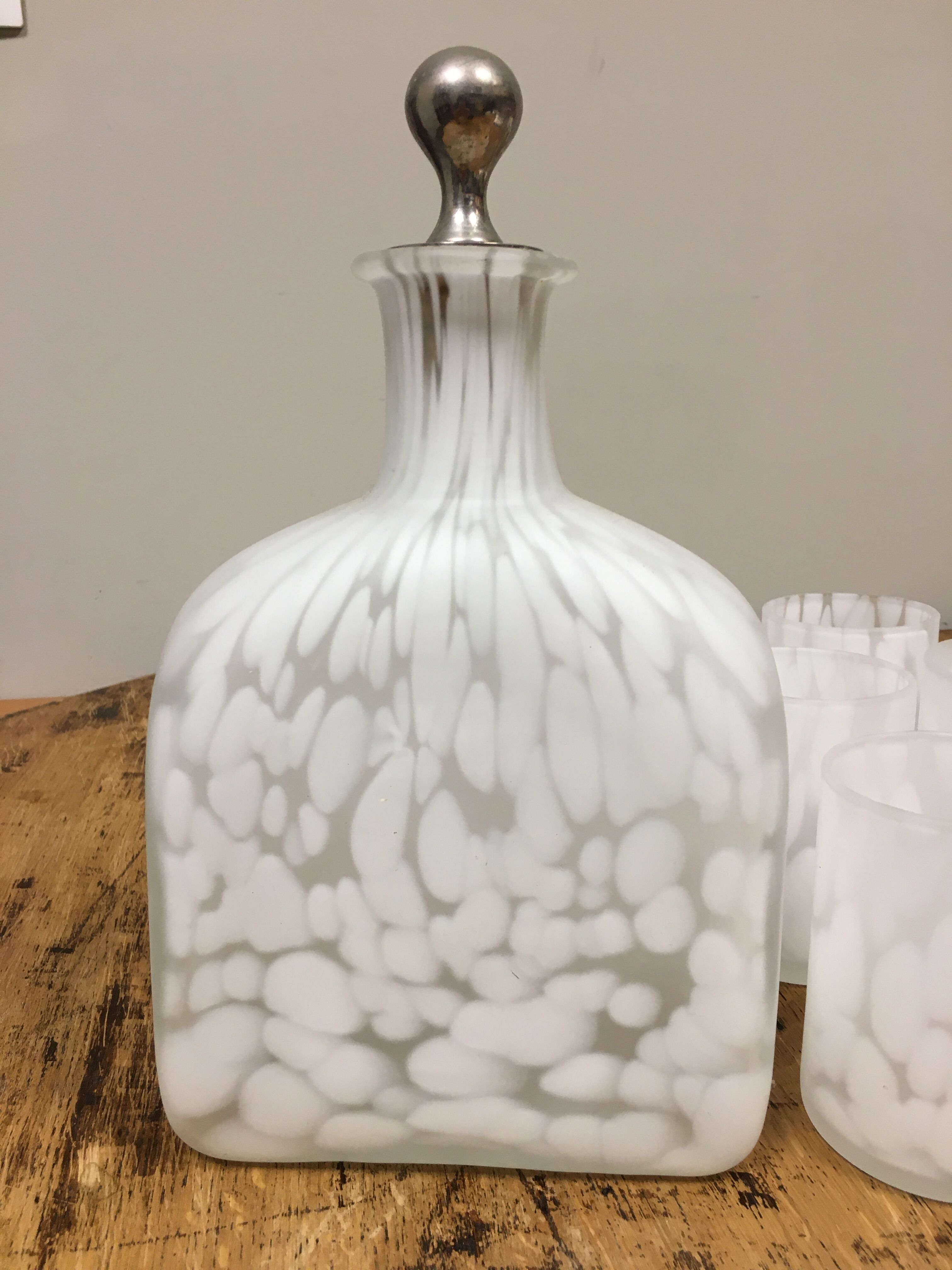 White speckled translucent glass whisky service