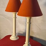 Pair of off-white lacquered wooden lamps 42x20