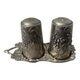 Silver-plated metal vine-shaped salt and pepper shakers